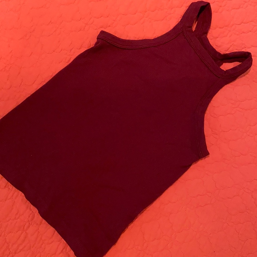 Burgundy tied back high neck tank top